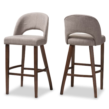 Melrose Light Grey Upholstered Walnut Finished Wood Bar Stool